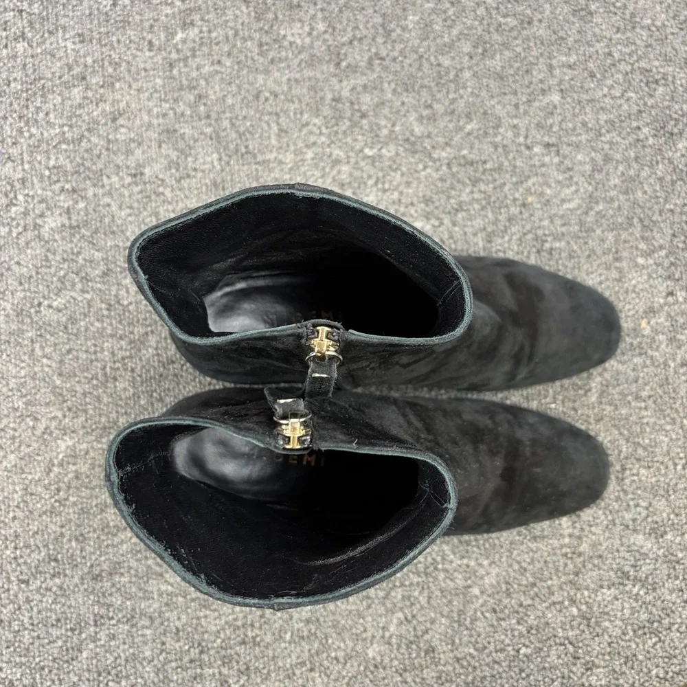 M.Gemi Women's EU 40 Black Suede Ankle Boots Block Heel Zip Made in Italy